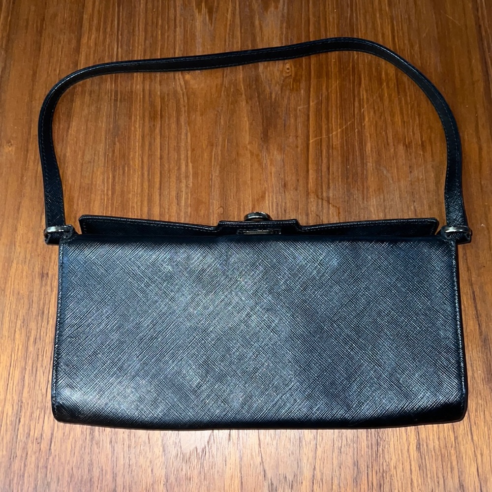 Ferragamo black leather clutch shoulder bag
